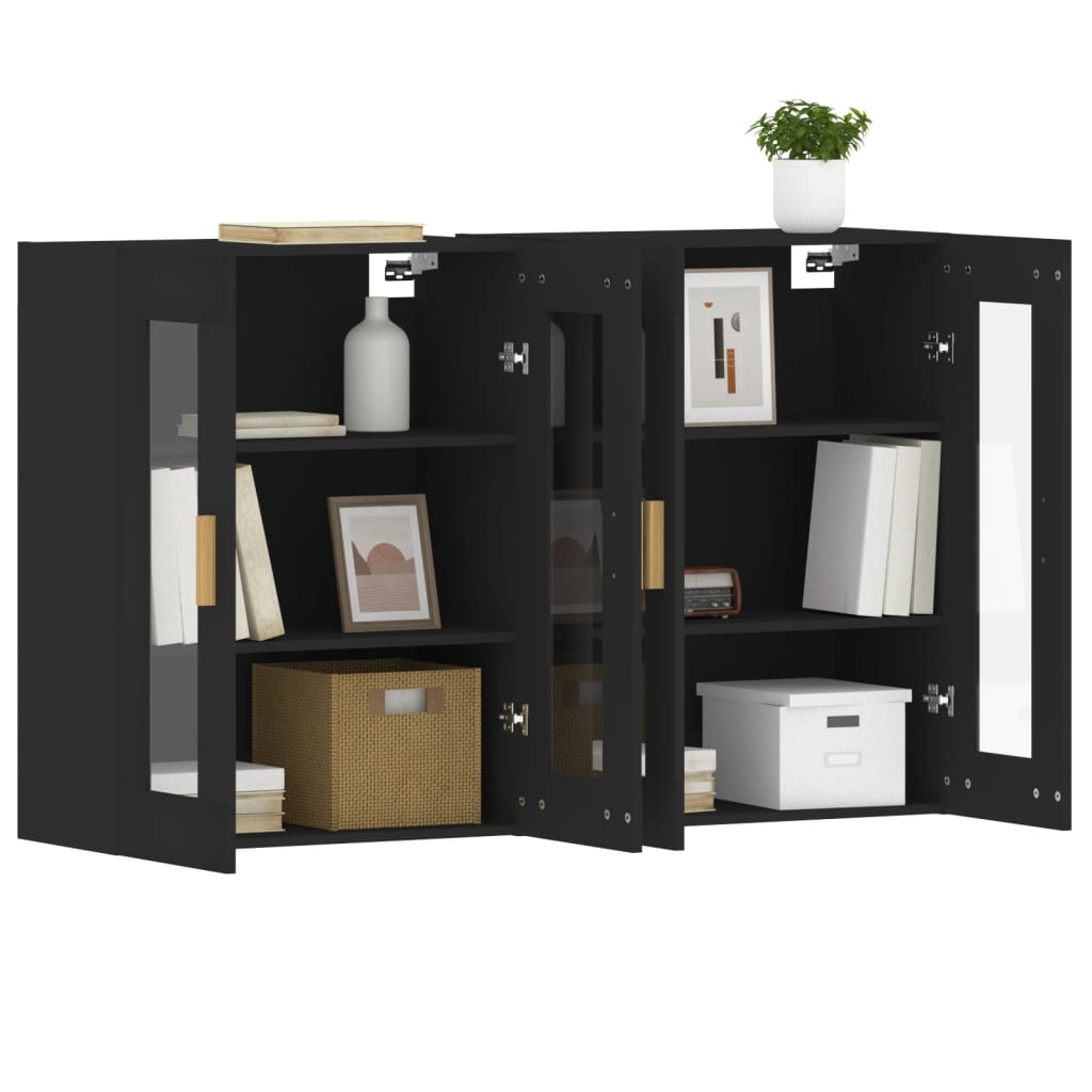 2 pcs wall cabinets black engineered wood