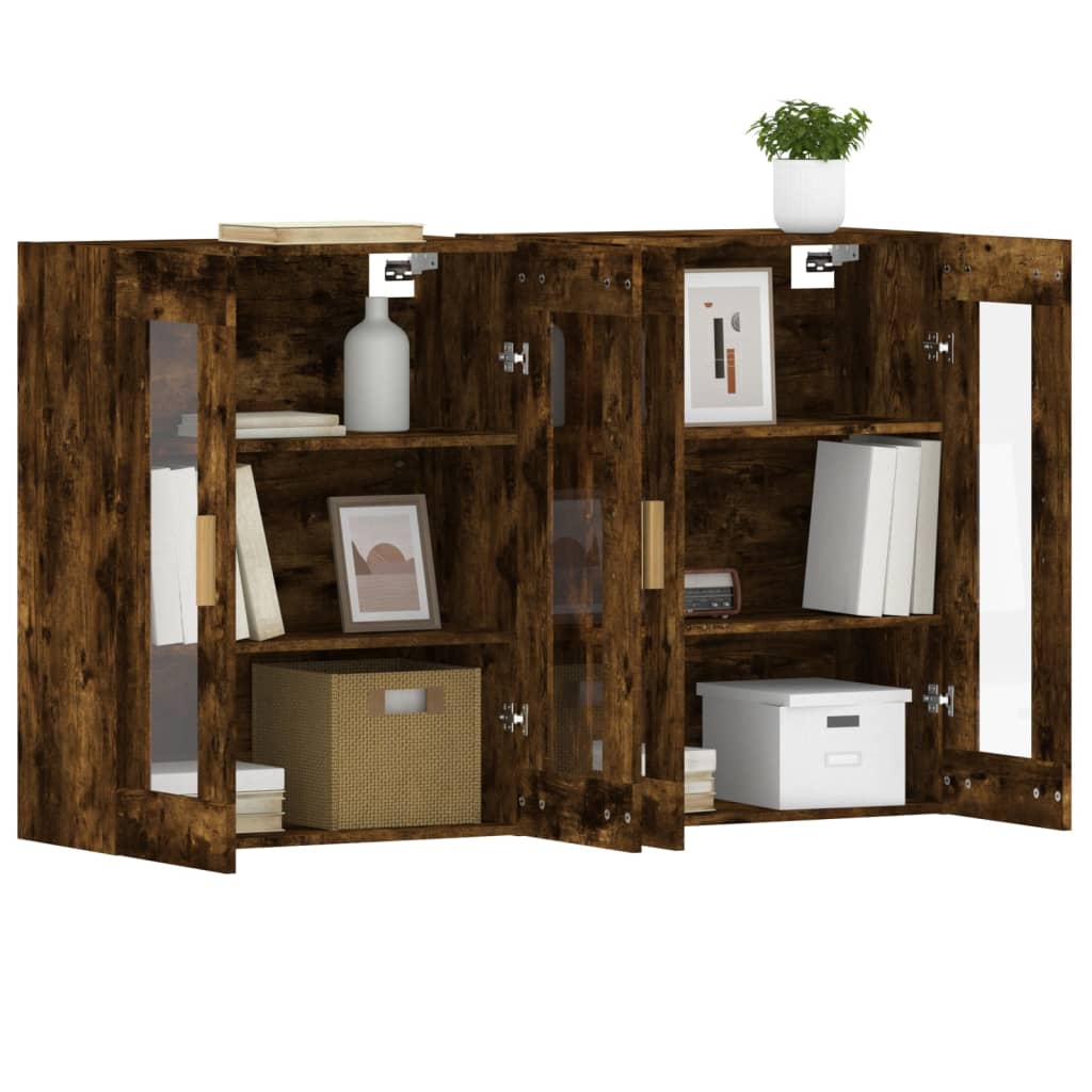 Wall cabinets 2 pcs smoked oak engineered wood