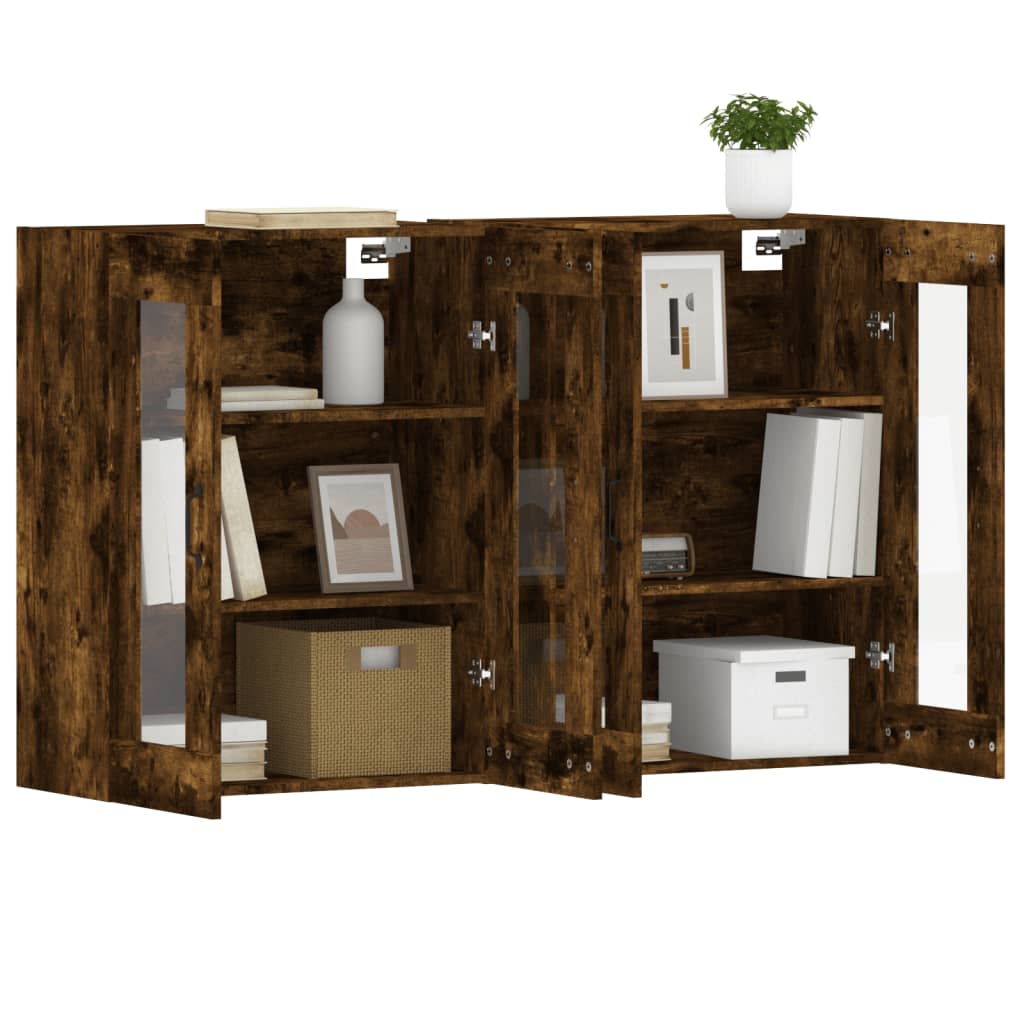 Wall cabinets 2 pcs smoked oak engineered wood