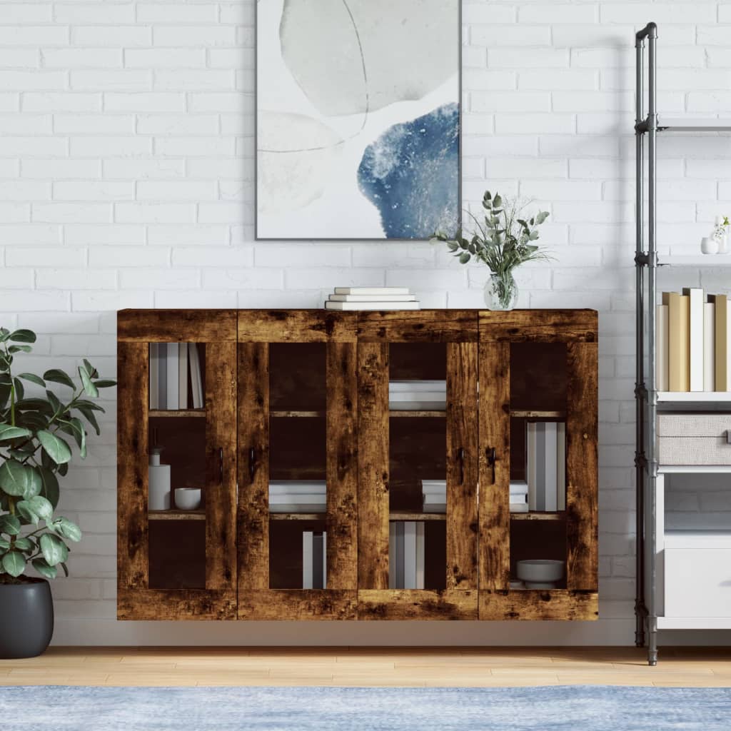 Wall cabinets 2 pcs smoked oak engineered wood