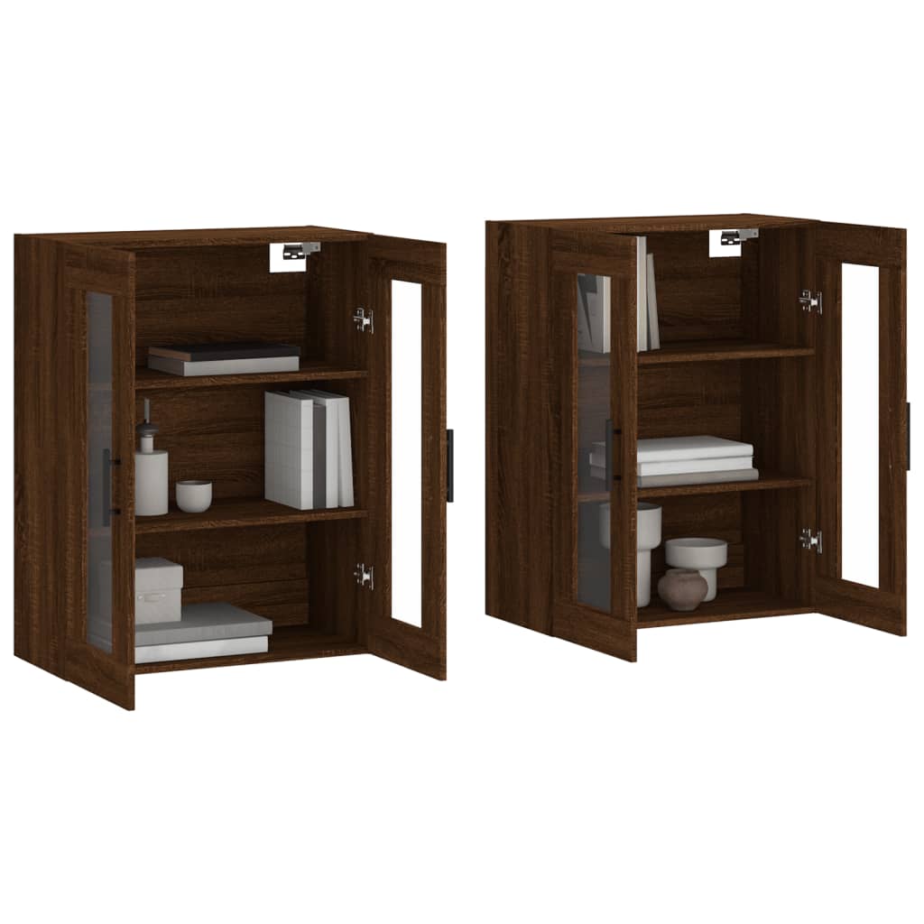 2 pcs wall cabinets oak brown engineered wood