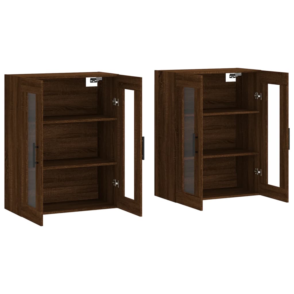 2 pcs wall cabinets oak brown engineered wood