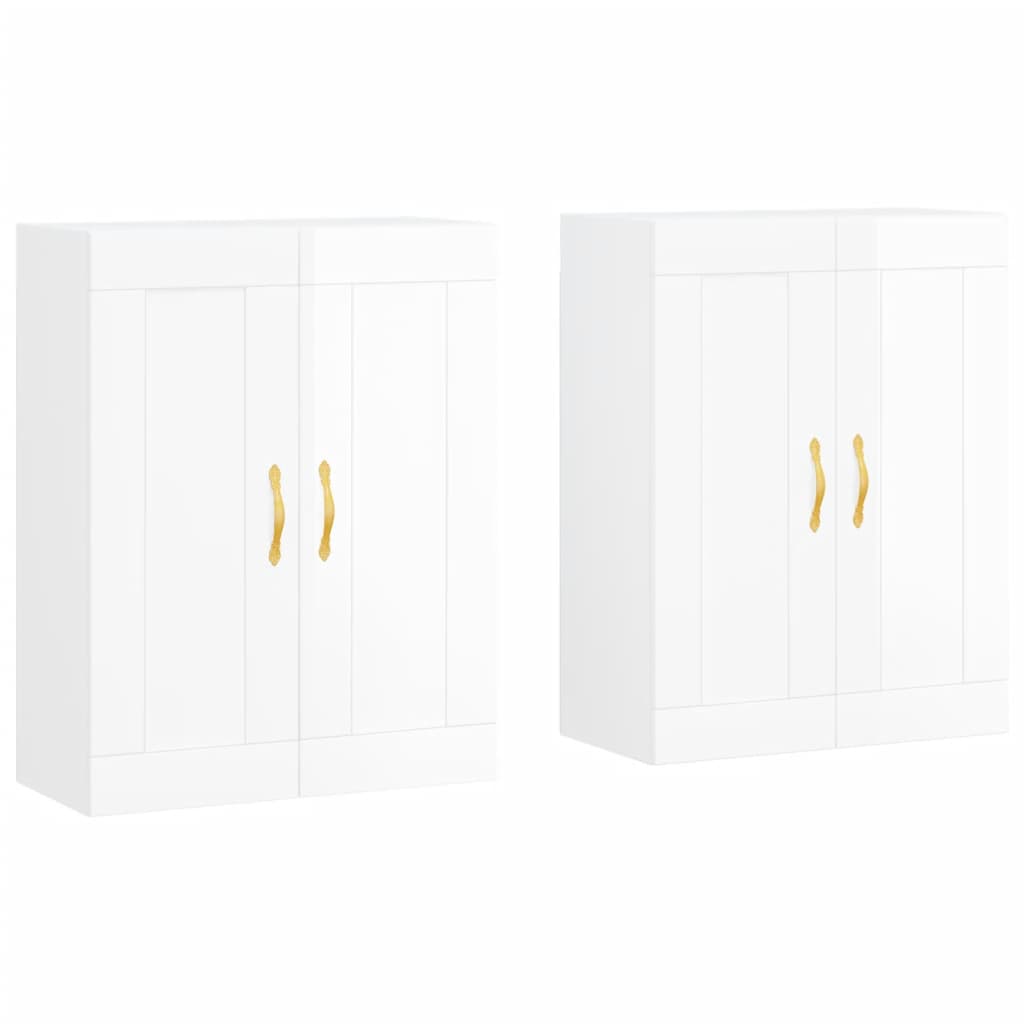 Armoires murales 2 pcs blanc brillant bois d'ingénierie