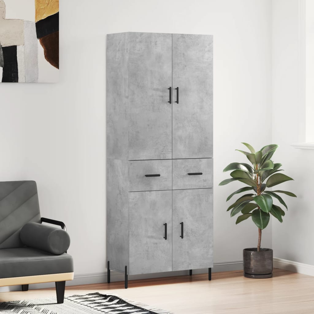 High sideboard Concrete gray 69.5x34x180 cm Engineered wood