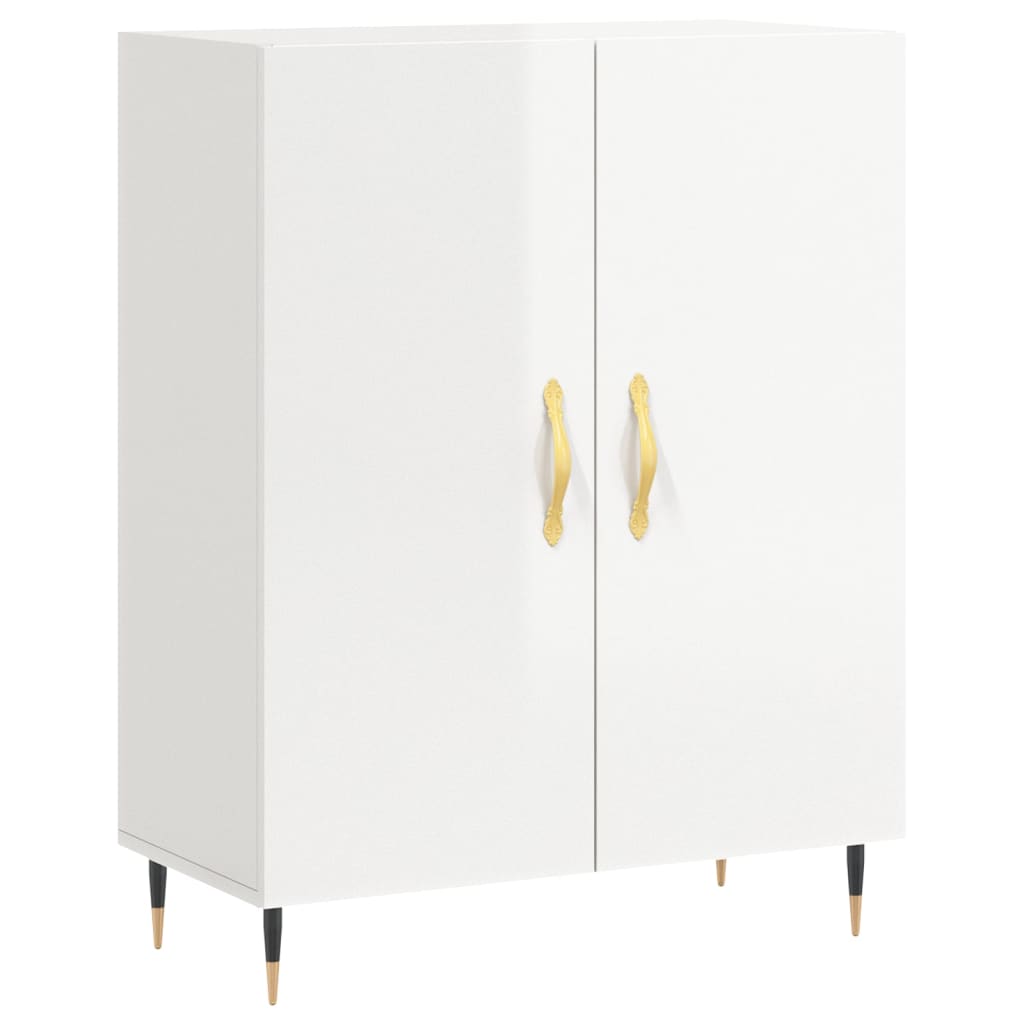 Buffet haut Blanc brillant 69,5x34x180 cm Bois d'ingénierie