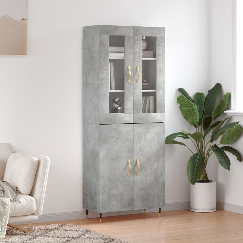 High sideboard Concrete gray 69.5x34x180 cm Engineered wood