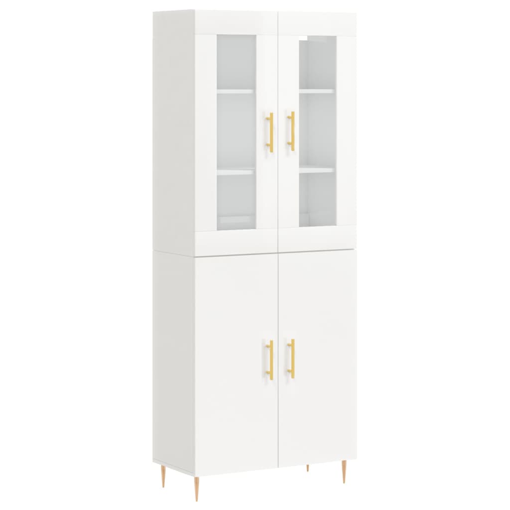 Buffet haut Blanc brillant 69,5x34x180 cm Bois d'ingénierie