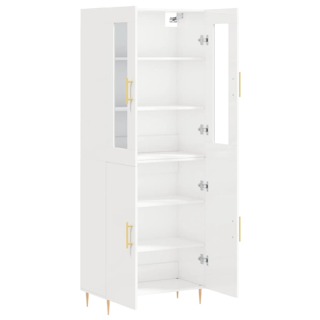 Buffet haut Blanc brillant 69,5x34x180 cm Bois d'ingénierie