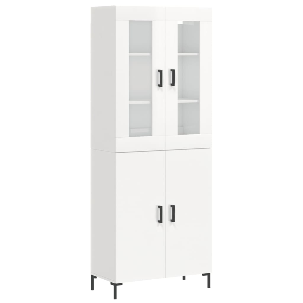 Buffet haut Blanc brillant 69,5x34x180 cm Bois d'ingénierie