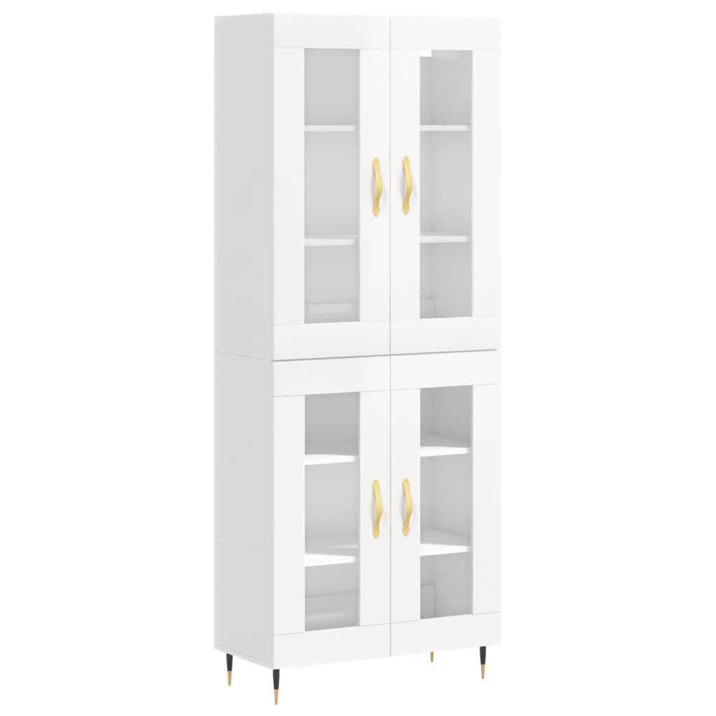 Buffet haut Blanc brillant 69,5x34x180 cm Bois d'ingénierie