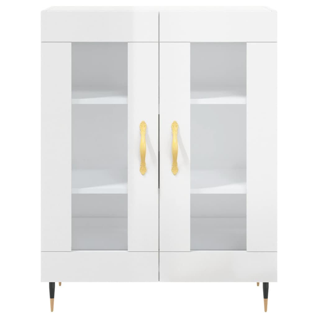 Buffet haut Blanc brillant 69,5x34x180 cm Bois d'ingénierie