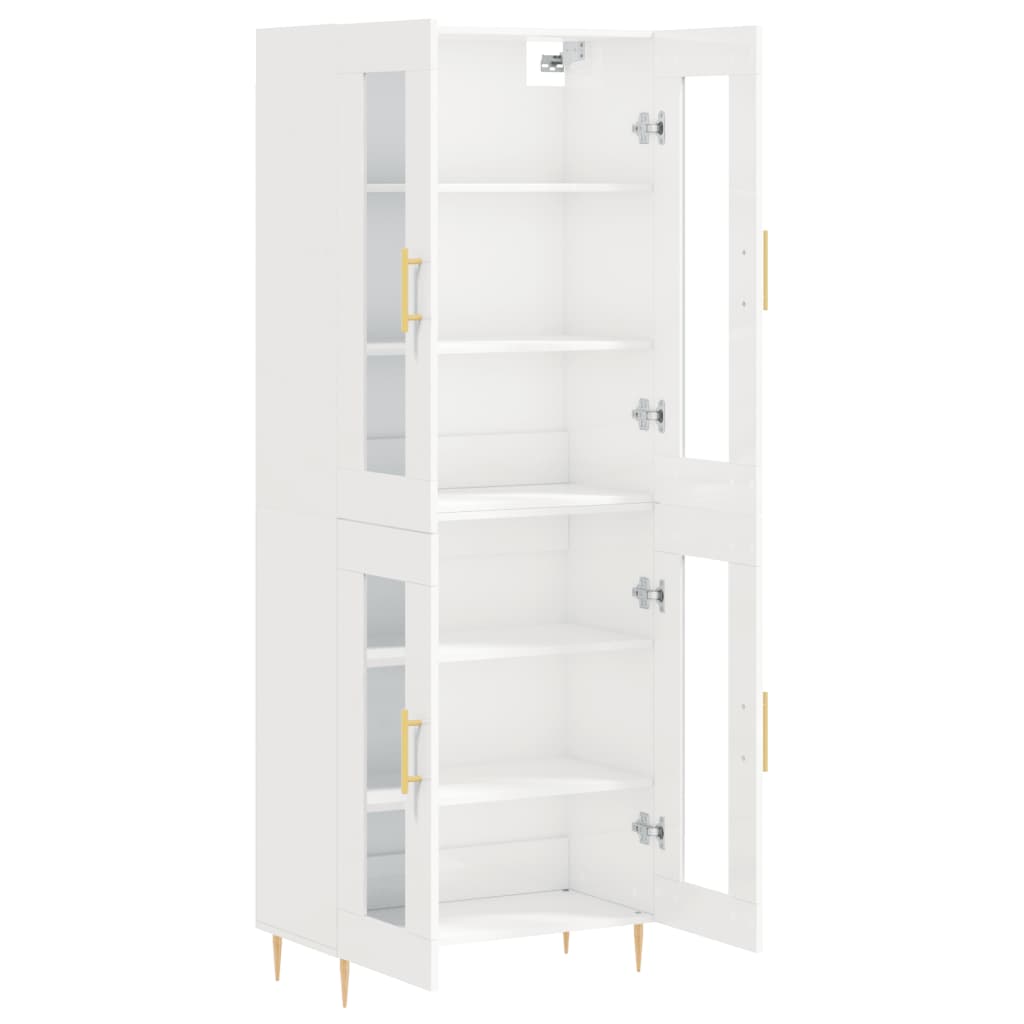 Buffet haut Blanc brillant 69,5x34x180 cm Bois d'ingénierie