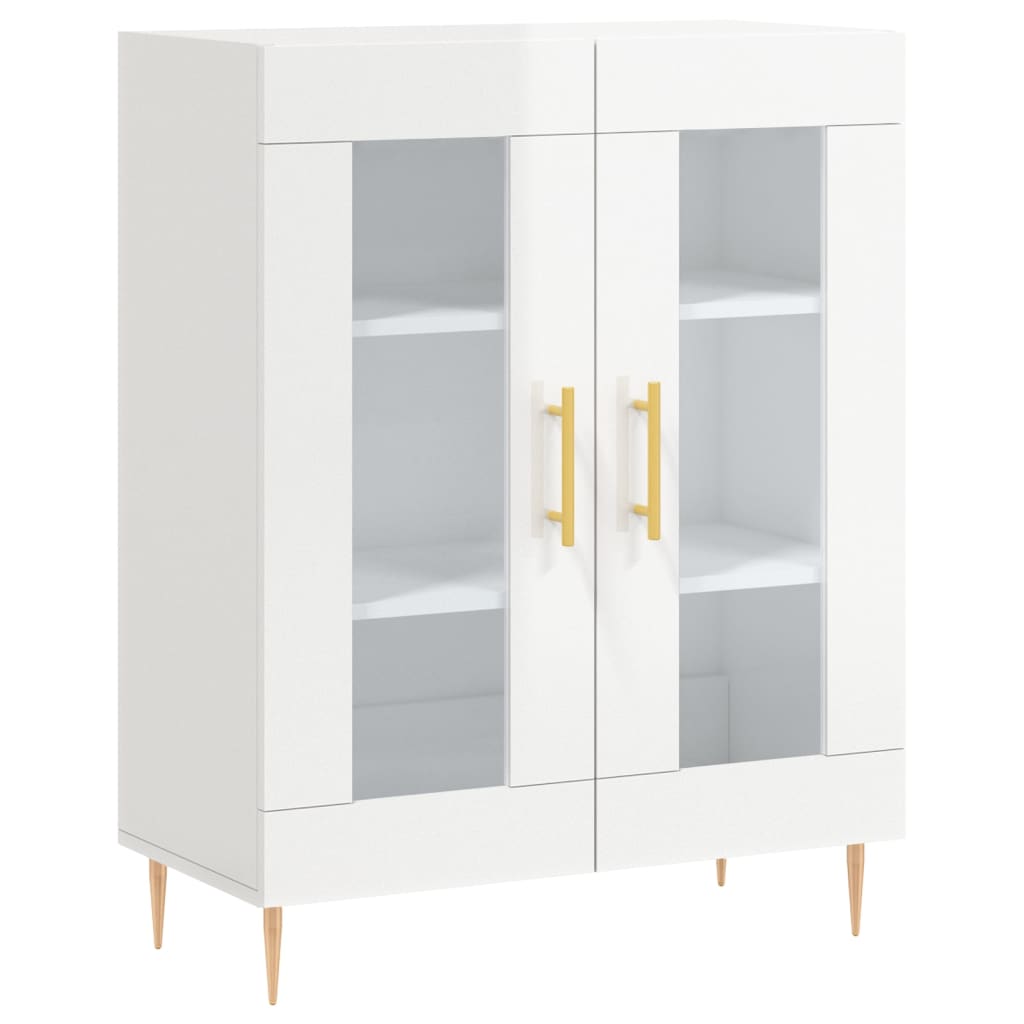 Buffet haut Blanc brillant 69,5x34x180 cm Bois d'ingénierie