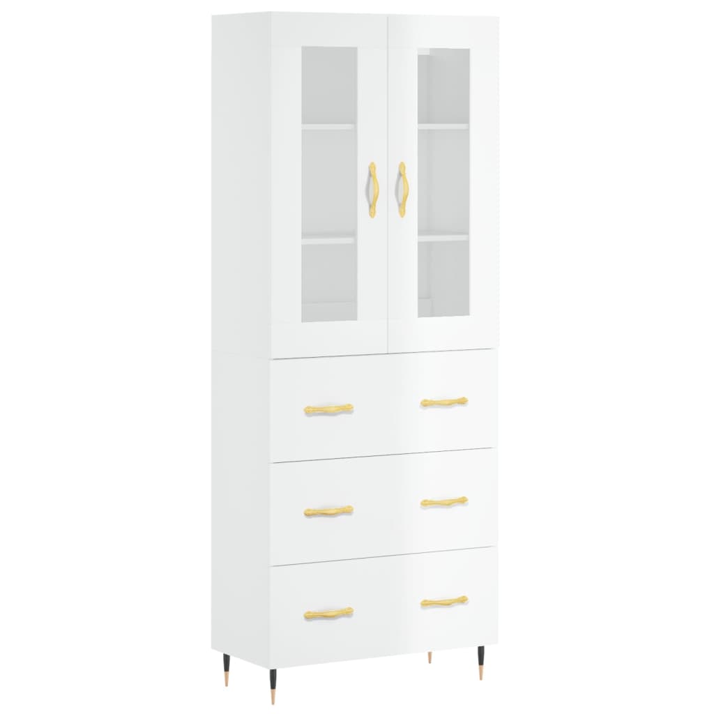 Buffet haut Blanc brillant 69,5x34x180 cm Bois d'ingénierie