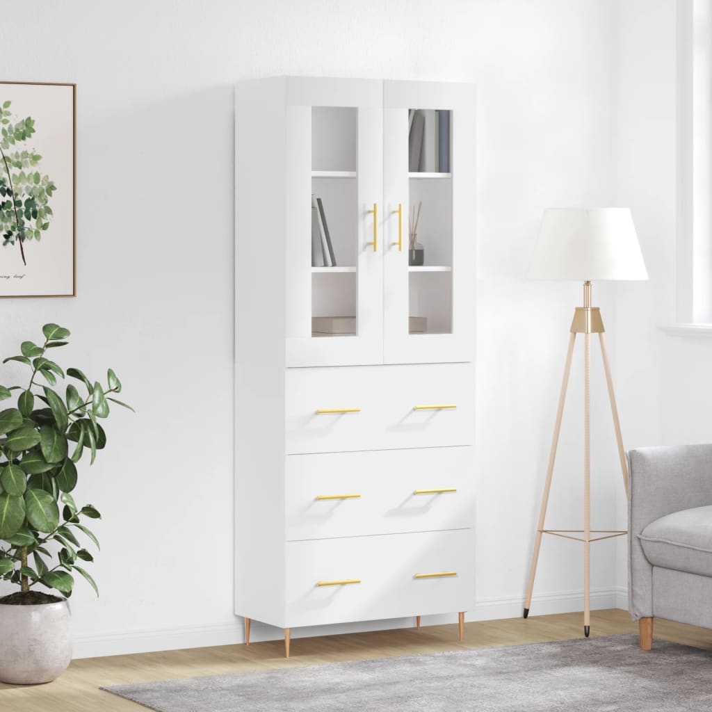 High sideboard Glossy white 69.5x34x180 cm Engineered wood