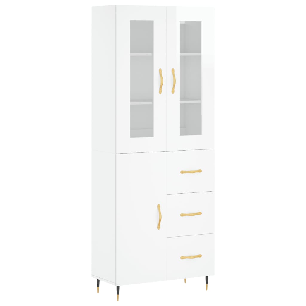 Buffet haut Blanc brillant 69,5x34x180 cm Bois d'ingénierie