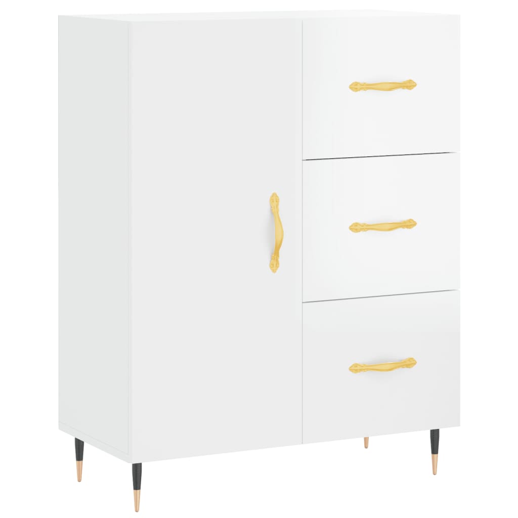 Buffet haut Blanc brillant 69,5x34x180 cm Bois d'ingénierie