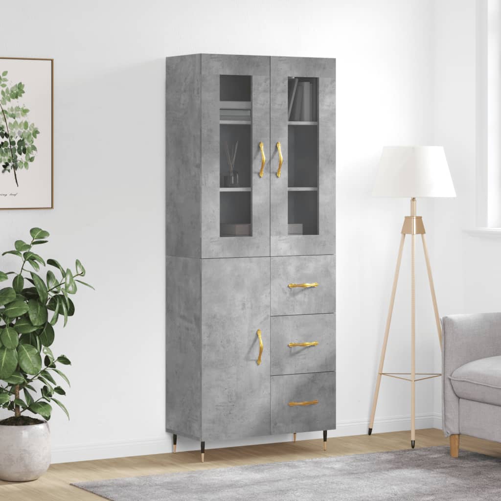 High sideboard Concrete gray 69.5x34x180 cm Engineered wood