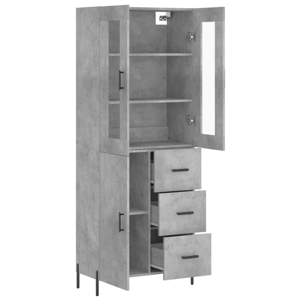 Buffet haut Gris béton 69,5x34x180 cm Bois d'ingénierie