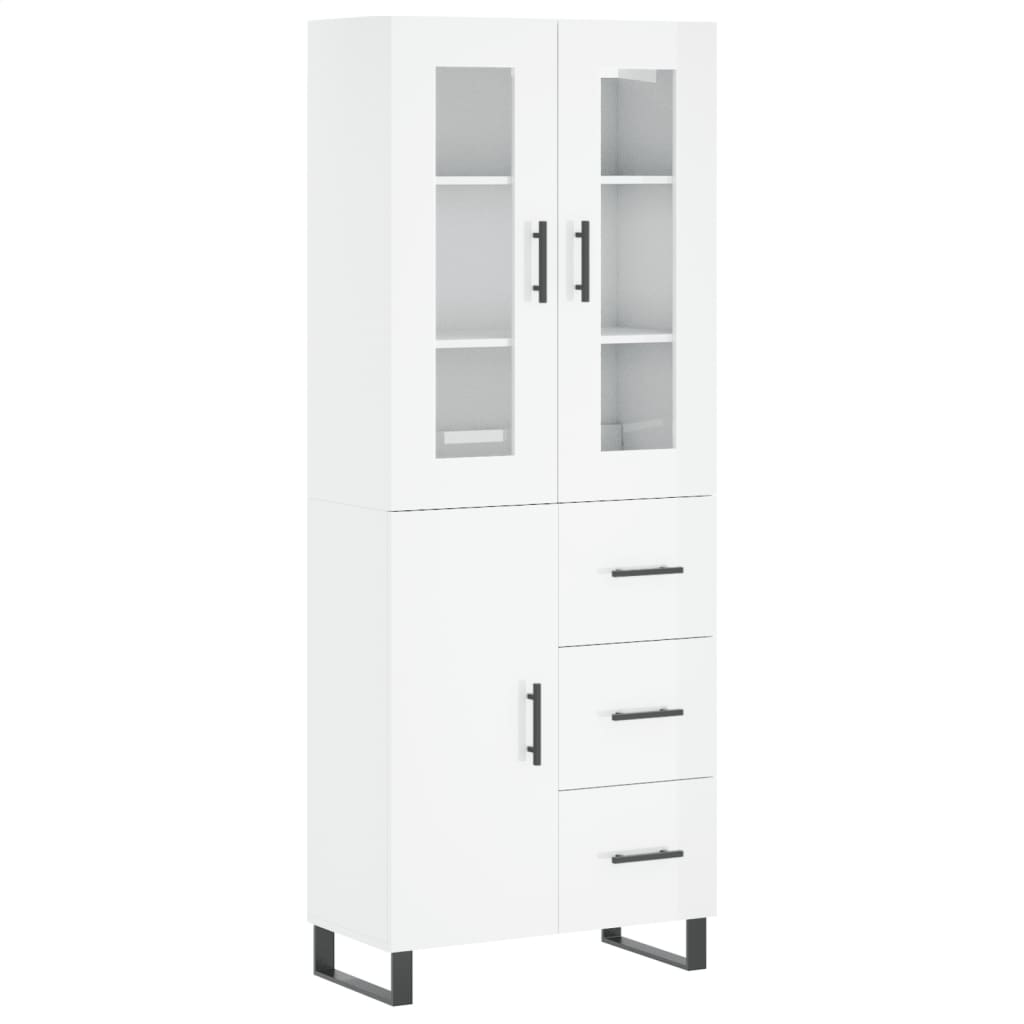 Buffet haut Blanc brillant 69,5x34x180 cm Bois d'ingénierie