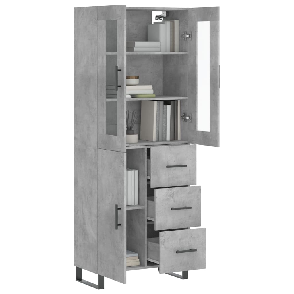 Buffet haut Gris béton 69,5x34x180 cm Bois d'ingénierie