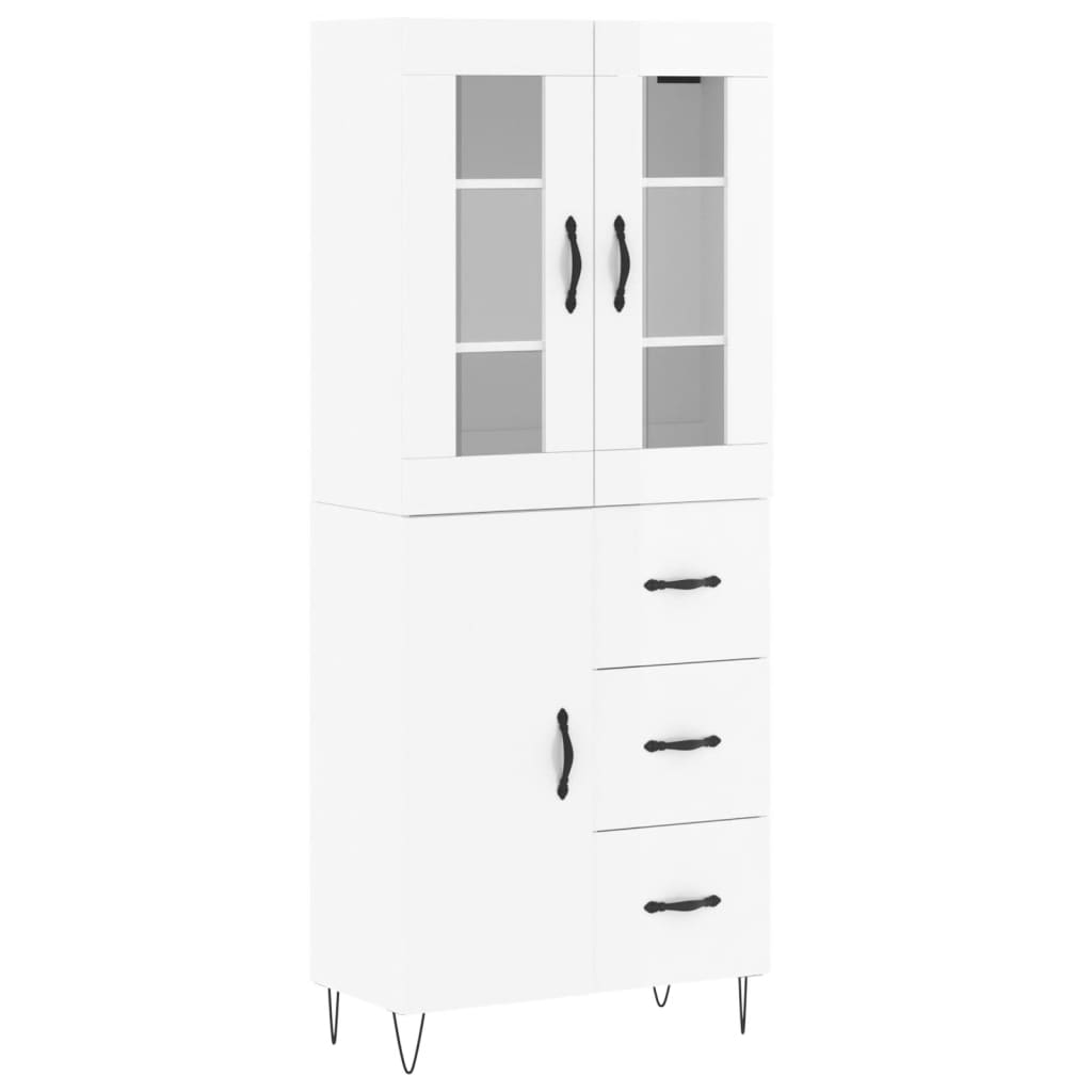 Buffet haut Blanc brillant 69,5x34x180 cm Bois d'ingénierie