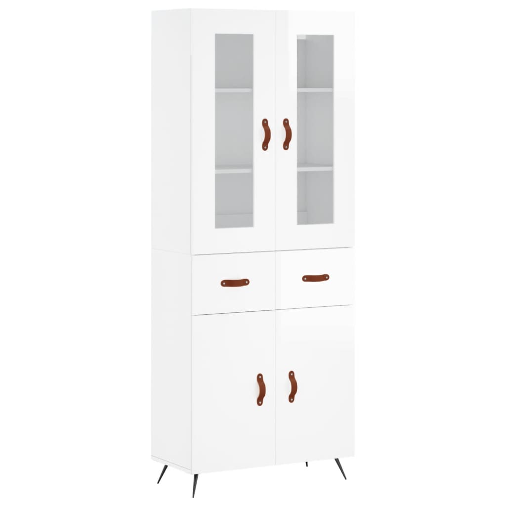 Buffet haut Blanc brillant 69,5x34x180 cm Bois d'ingénierie