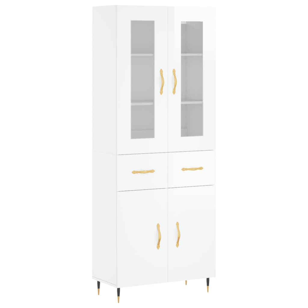 Buffet haut Blanc brillant 69,5x34x180 cm Bois d'ingénierie