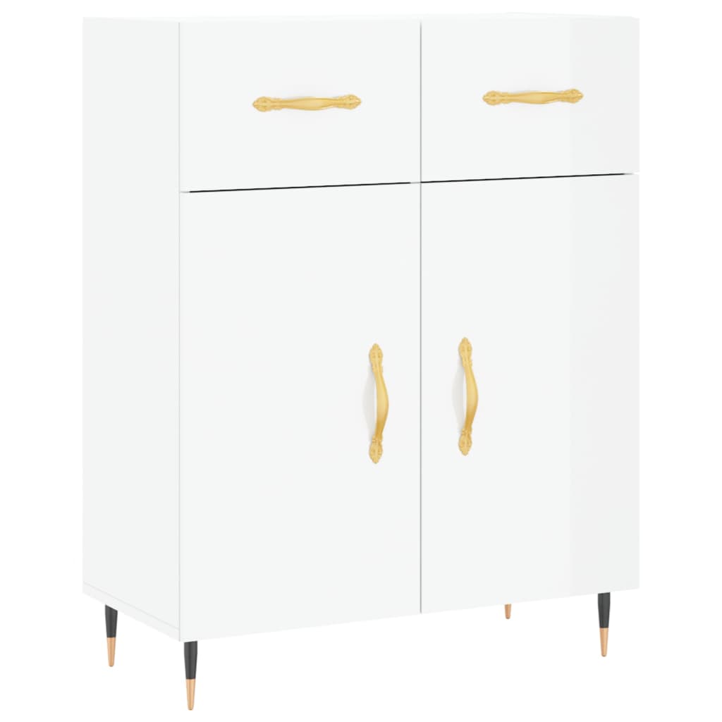 Buffet haut Blanc brillant 69,5x34x180 cm Bois d'ingénierie