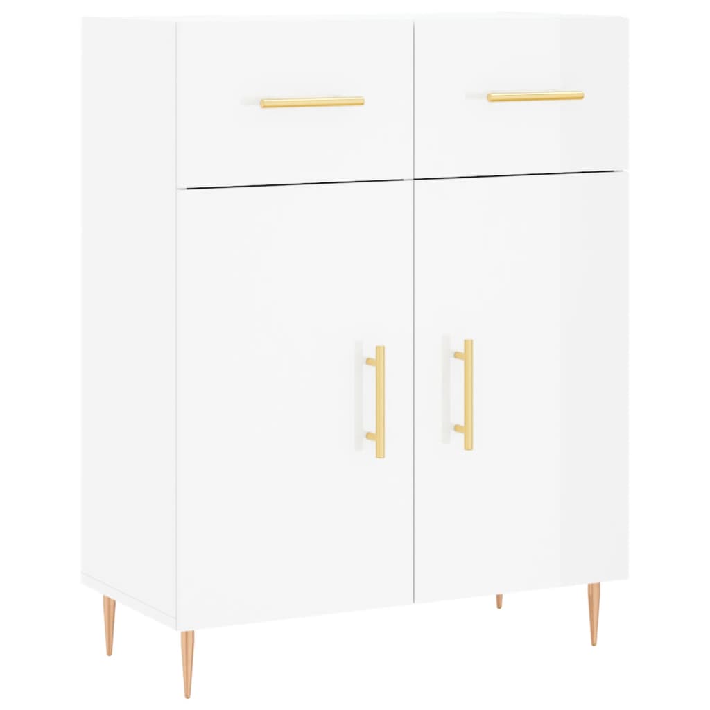 Buffet haut Blanc brillant 69,5x34x180 cm Bois d'ingénierie