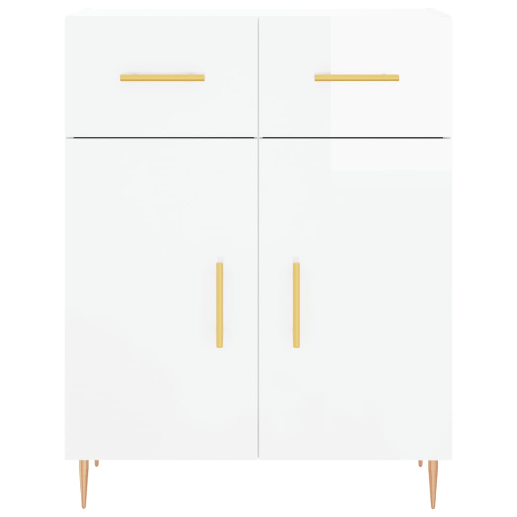 Buffet haut Blanc brillant 69,5x34x180 cm Bois d'ingénierie