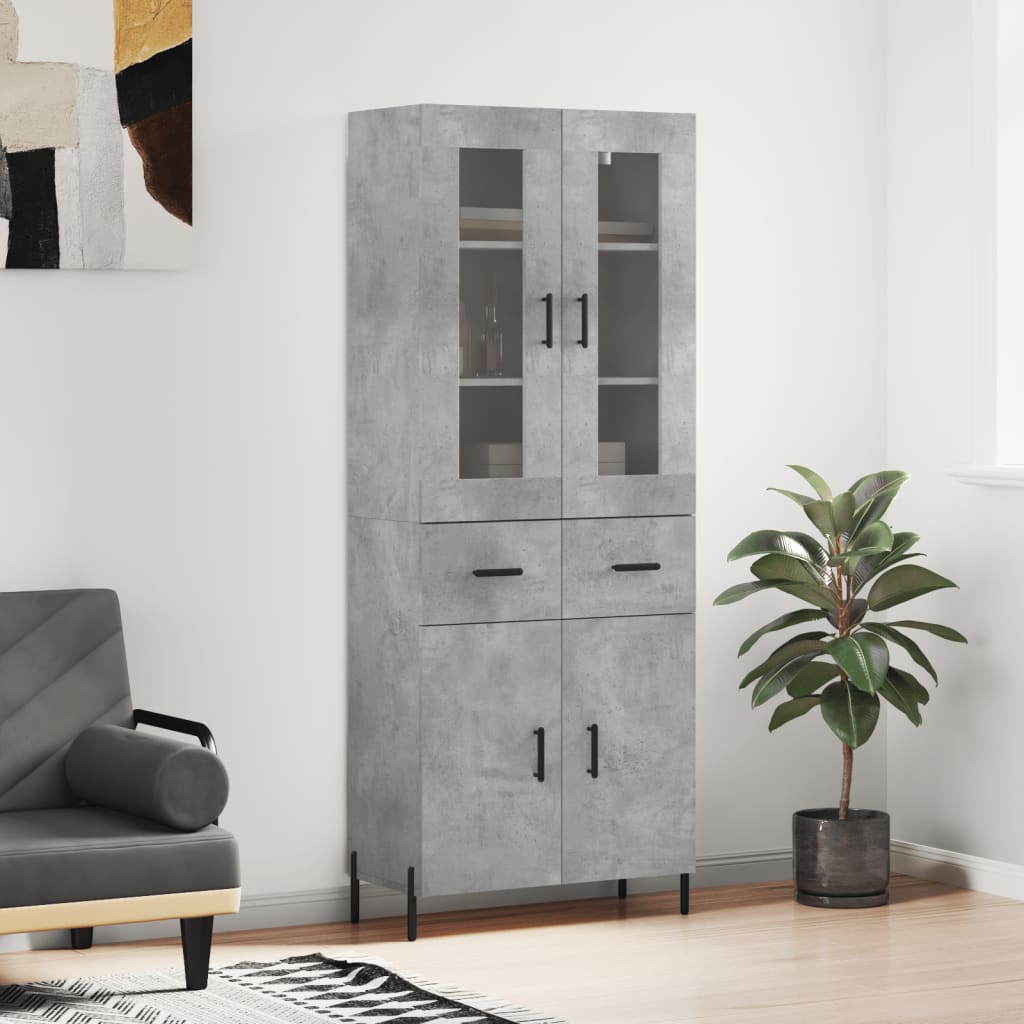 High sideboard Concrete gray 69.5x34x180 cm Engineered wood