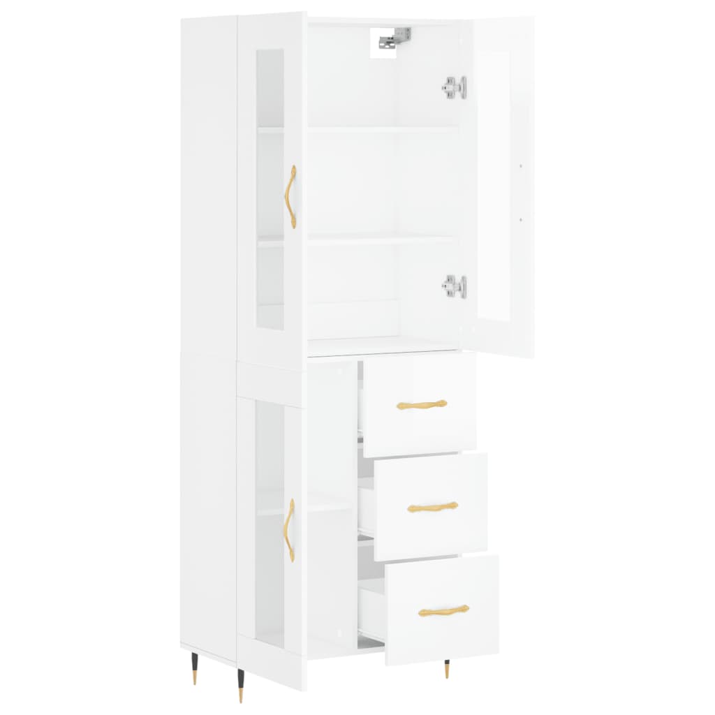 Buffet haut Blanc brillant 69,5x34x180 cm Bois d'ingénierie