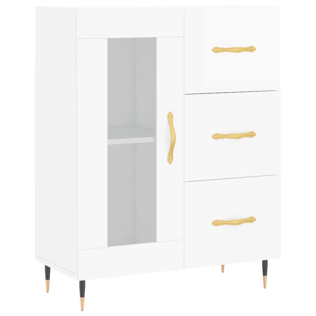 Buffet haut Blanc brillant 69,5x34x180 cm Bois d'ingénierie