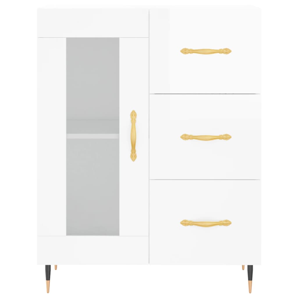 Buffet haut Blanc brillant 69,5x34x180 cm Bois d'ingénierie