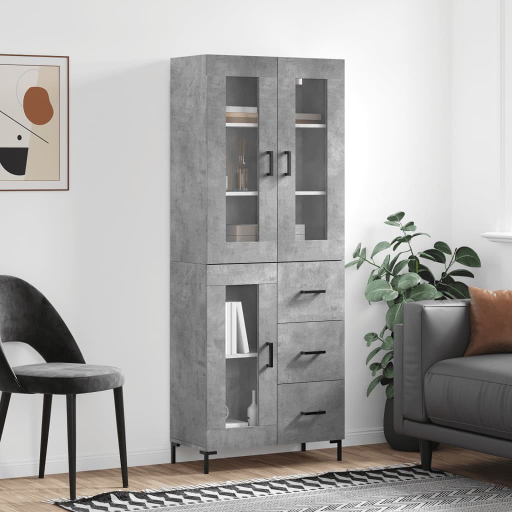 High sideboard Concrete gray 69.5x34x180 cm Engineered wood