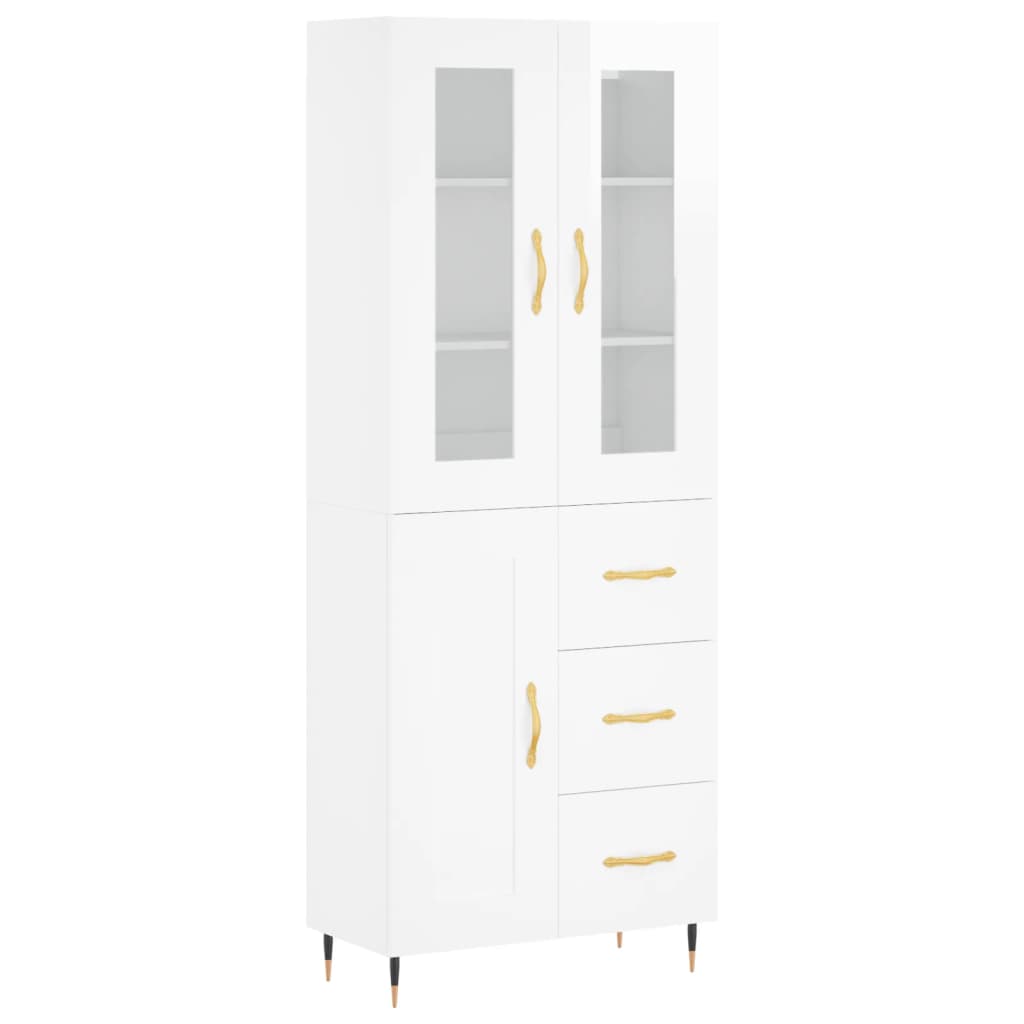 Buffet haut Blanc brillant 69,5x34x180 cm Bois d'ingénierie