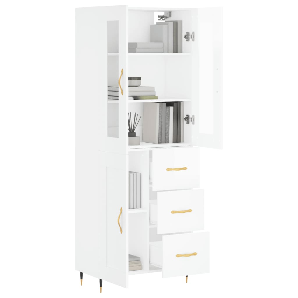 Buffet haut Blanc brillant 69,5x34x180 cm Bois d'ingénierie