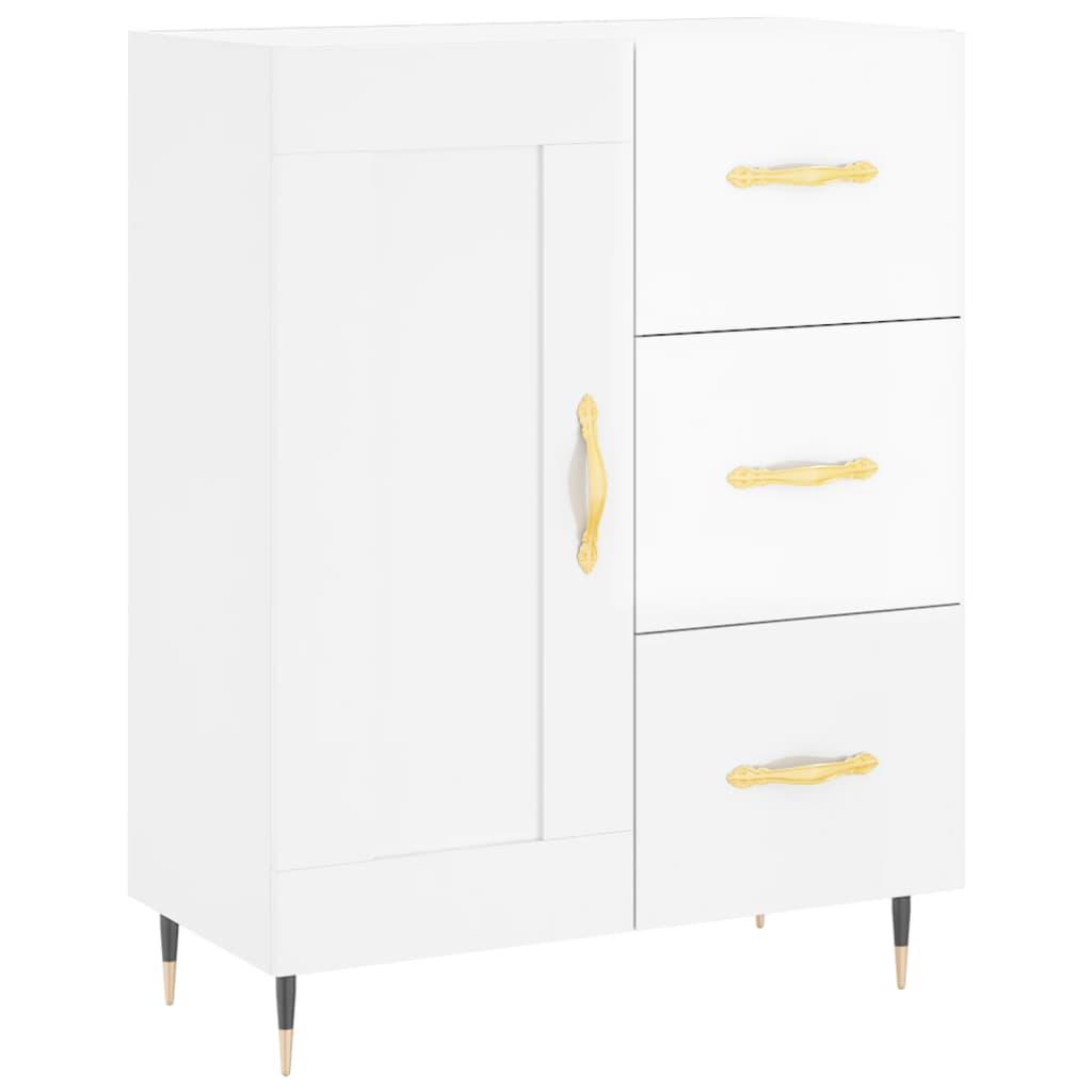 Buffet haut Blanc brillant 69,5x34x180 cm Bois d'ingénierie