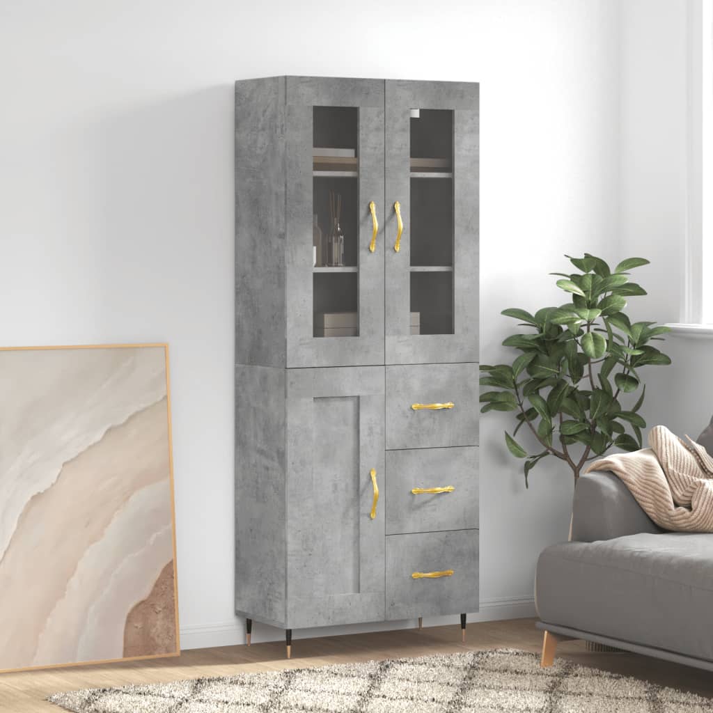 High sideboard Concrete gray 69.5x34x180 cm Engineered wood