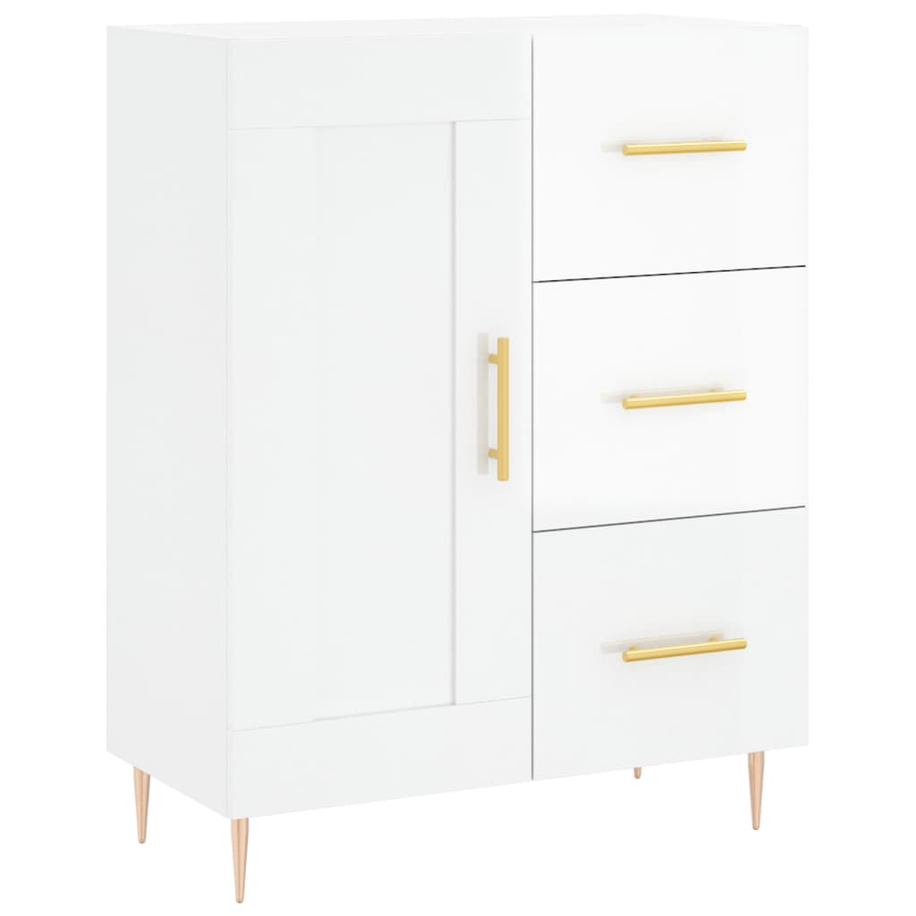 Buffet haut Blanc brillant 69,5x34x180 cm Bois d'ingénierie