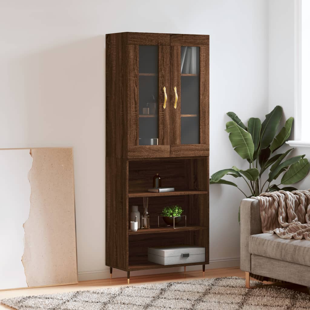 High sideboard Brown oak 69.5x34x180 cm Engineered wood