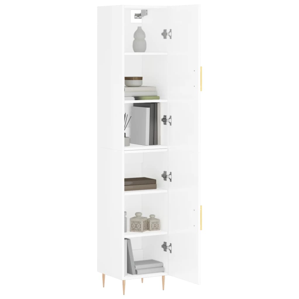 Buffet haut Blanc brillant 34,5x34x180 cm Bois d'ingénierie