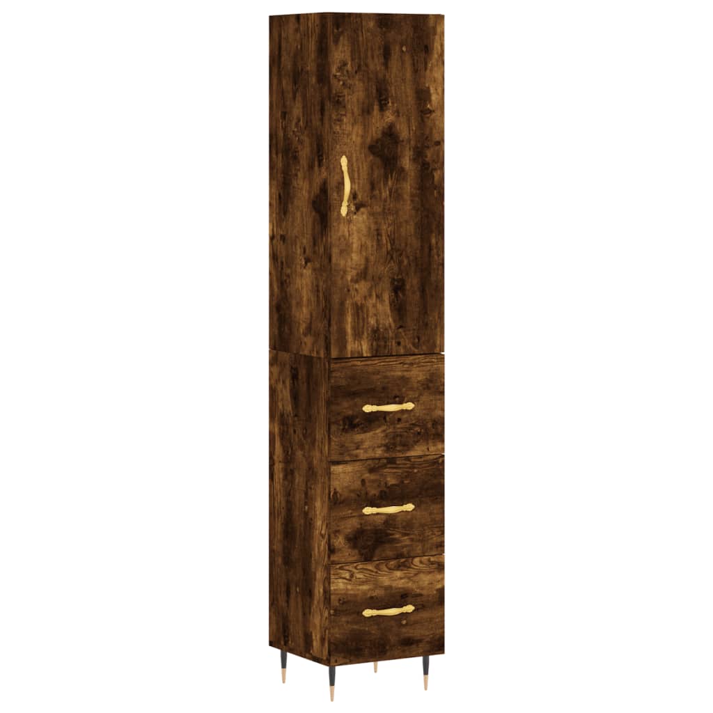 Buffet haut Chêne fumé 34,5x34x180 cm Bois d'ingénierie