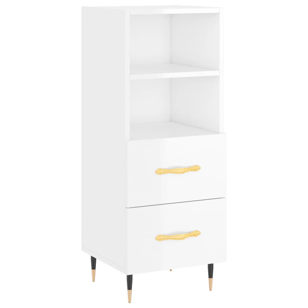 Buffet haut Blanc brillant 34,5x34x180 cm Bois d'ingénierie