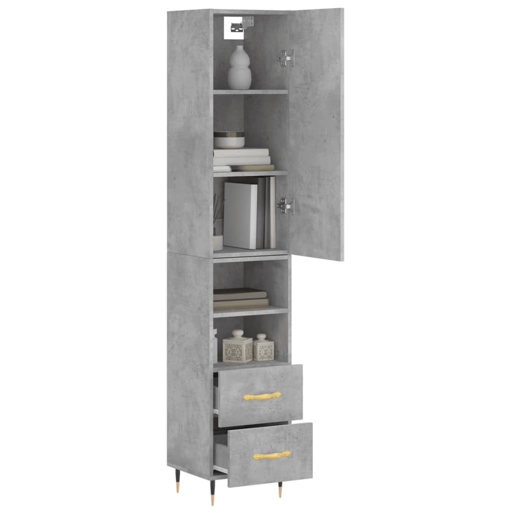 Buffet haut Gris béton 34,5x34x180 cm Bois d'ingénierie