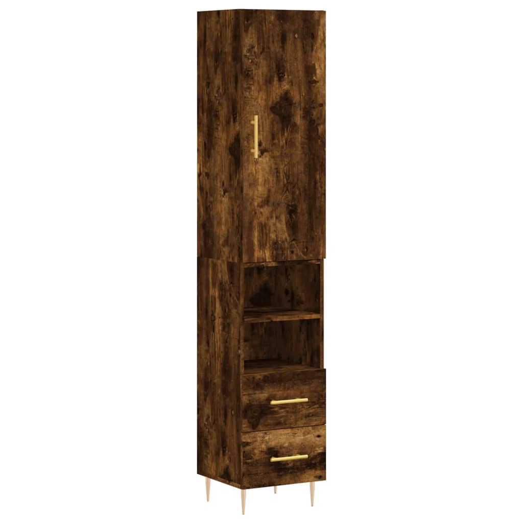 Buffet haut Chêne fumé 34,5x34x180 cm Bois d'ingénierie