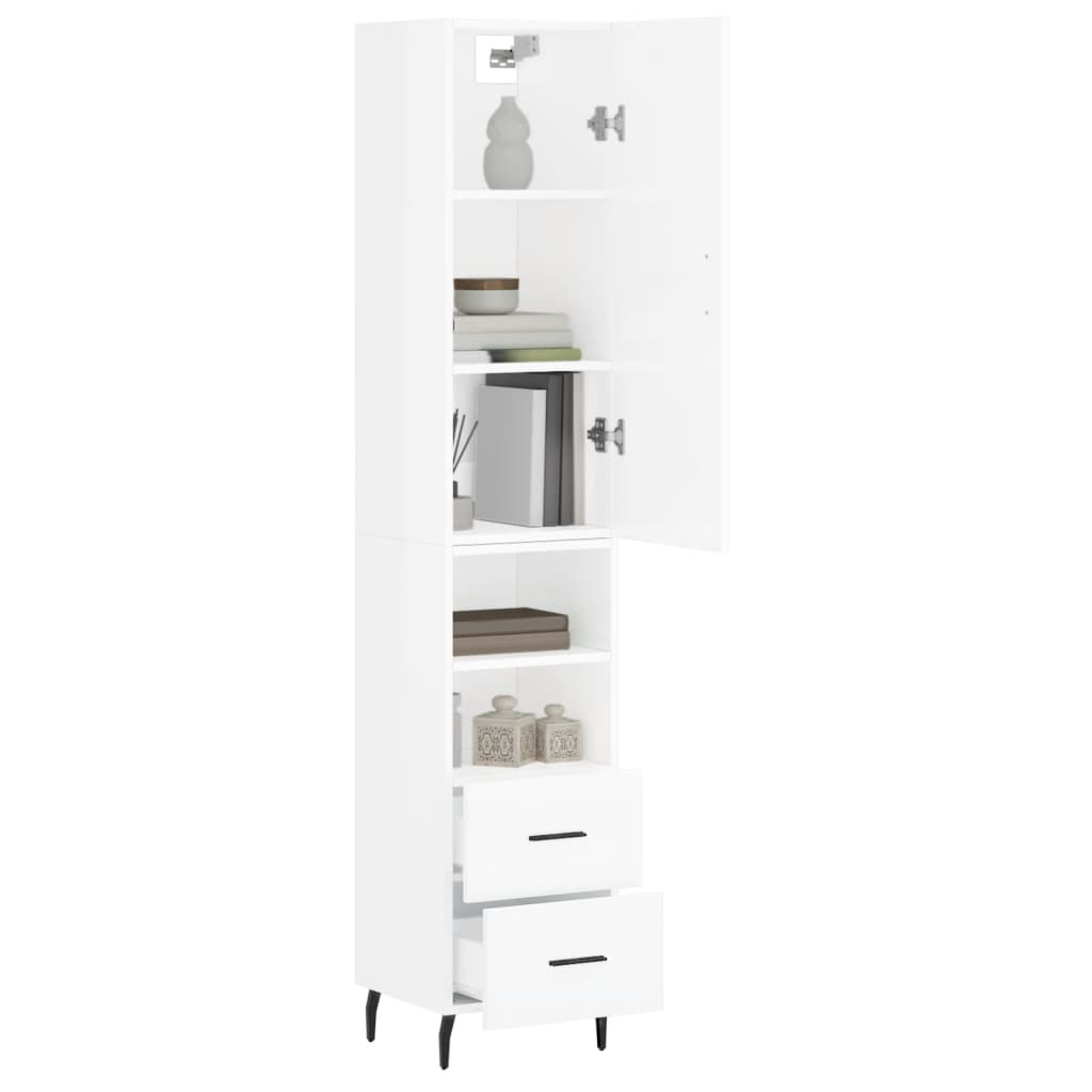 Buffet haut Blanc brillant 34,5x34x180 cm Bois d'ingénierie