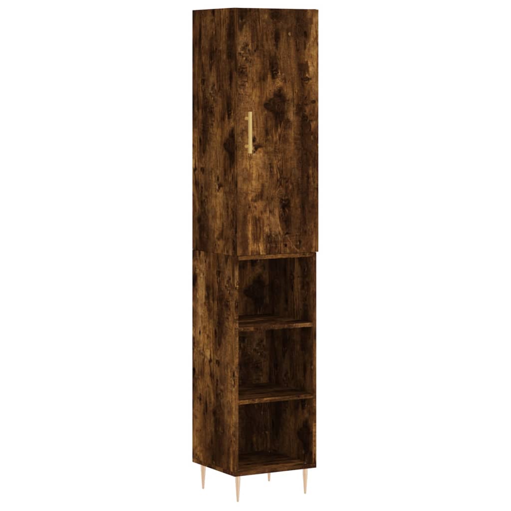 Buffet haut Chêne fumé 34,5x34x180 cm Bois d'ingénierie