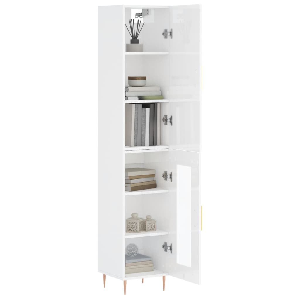 Buffet haut Blanc brillant 34,5x34x180 cm Bois d'ingénierie